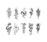 10 adesivi for tatuaggi temporanei impermeabili, serpente, mamba nero, fiore, teschio, cobra reale, totem, body art, braccio, tatuaggi finti, donne e uomini(BHS10A1(10PCs))
