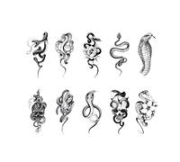 10 adesivi for tatuaggi temporanei impermeabili, serpente, mamba nero, fiore, teschio, cobra reale, totem, body art, braccio, tatuaggi finti, donne e uomini(BHS10A2(10PCs))