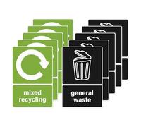 10 adesivi per bidoni del riciclaggio e dei rifiuti generici, in vinile, autoadesivi, 150 × 100 mm, impermeabili, rimovibili e misti, per cucina e bidoni della spazzatura