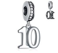 10 Anni Anniversario Pengle Charms si adatta Pandora Collana Bracciale di Natale, 925 Argento Sterling 10 ° Compleanno Pendente Perline con pietre di nascita, Numero 10 Bday Regalo per Figlia/Figlio