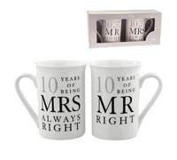 10 ° Anniversario Regalo Set di 2 Cina Tazze 'Mr Destro & Mrs Always destro'