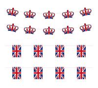 10 bandiere a corona, 8 bandiere quadrate britanniche, decorazioni per l'incoronazione del re, stamina di decorazioni per feste a corona da 6 m per celebrare celebrazioni reali, eventi sportivi