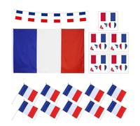 10 bandiere francesi sventolate a mano, 1 pezzo di bandiera francese, 1 pezzo di bandiera francese a corda, 5 pezzi di set di adesivi per tatuaggi francesi, adesivo tatuaggio impermeabile