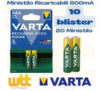 10 BLISTER BATTERIA RICARICABILE NI-MH AAA MINISTILO VARTA 1,2V 800mAh