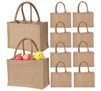 10 borse tote in iuta con manici in cotone, riutilizzabili e impermeabili, borse da spiaggia e per la spesa, ideali come regalo per damigelle d'onore e insegnanti, 30 x 21 x 14 cm