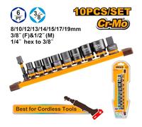 10 Bussole INGCO da 3/8” DR. Prese ad impatto Set 8 pezzi 3/8” DR + 2 Adattatori