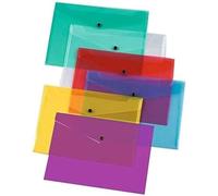 10 buste trasparenti con bottone a pressione, formato A5, colori assortiti