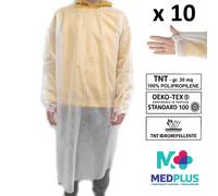 10 CAMICI MONOUSO TESSUTO NON T. (TNT) POLIPROPILENE PROTETTIVO SICUREZZA LAVORO