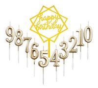 10 candele con numeri per compleanno da 0 a 9 e 1 scritta in lingua inglese “Happy Birthday”, decorazione per torte, per feste di compleanno e matrimoni, colore champagne