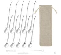 10 cannucce cucchiai cannucce, cucchiai in acciaio inox, cannuccia riutilizzabile con 2 spazzole per la pulizia, adatti per bere, frullati, caffè (con 1 sacchetto di stoffa)