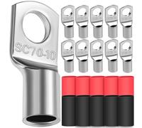 10 capicorda 70 mm², diametro foro M10, capicorda ad anello, in rame ispessito, non isolato, con 10 tubi termoretraibili 3: 1