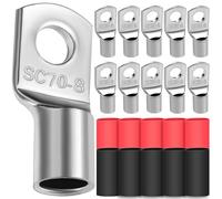 10 capicorda 70 mm², diametro foro M8, capicorda ad anello, in rame ispessito, non isolato, con 10 tubi termoretraibili 3: 1