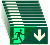 10 cartelli di emergenza retroilluminanti, 300 x 150 mm, retroilluminanti, per via di fuga, per uscita di emergenza, per via di fuga, con freccia verso il basso