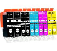 10 CARTUCCE PER CANON PIXMA PGI520 CLI521 IP3600 IP3680 MP540 MP545 PGI 520