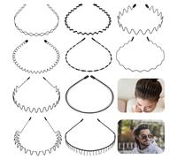 10 cerchietti per capelli da uomo, in metallo, sottili a zig-zag, colore nero, per donne, uomini, elastici, unisex, per il trucco quotidiano, sport, fitness, yoga