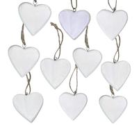 10 ciondoli in legno a forma di cuore con nastro di iuta, circa 4,5 x 5 cm, pendenti decorativi, cuori piatti in legno da appendere (bianco)
