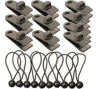 10 Clip per Teloni con 10 Corde Elastiche a Sfera per Tende da Sole, Clip per Tende in Plastica da Campeggio, Morsetti per Teloni, Clip di Fissaggio per Tela, Ball Bungee Cords, Tarp clips Tent Clip