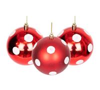 10 cm/6 palline di Natale infrangibili a pois rossi e bianchi, decorazioni per albero di Natale, palline ornamentali da appendere, decorazioni natalizie, lucide, opache, glitterate