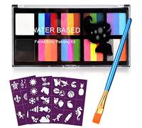 10 Colori Face Painting Pittura Corpo,Body Painting,Pittura Facciale, Trucchi Carnevale Bambini Colori,1 Pennelli,Kit per La Pittura del Viso per Bambini,Set di tavolozze Professionale per il trucco