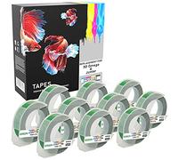 10 Compatibili Rotoli S0898160 bianco su verde 9mm x 3m Nastri a rilievo (plastica, autoadesive) per DYMO 3D Omega e Junior Goffratura macchina