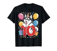10 ° compleanno ragazzo ragazza 10 anni dieci Siberian Husky Maglietta