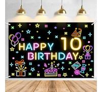 10° compleanno striscione ragazza ragazzo decorazione Happy Birthday 10° compleanno lunga dimensione nero lucido striscione 210 × 150 cm