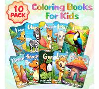 10 Confezione Libri da Colorare per Bambini a Tema Cartoni Animati - Attività Educativa Artistica per Ragazzi e Ragazze dai 3+ Anni - Caratteristiche Mondo Animali, Mondo Vegetali, Casa delle Fiabe e 
