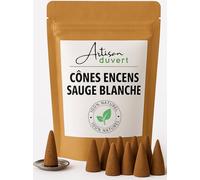 10 coni di incenso naturale salvia bianca + supporto per incenso incluso - profumo purificante e rilassante per meditazione e atmosfera zen - L'artigiano del verde