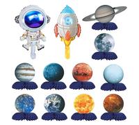 10 decorazioni planetarie del sistema solare, tra cui 1 palloncino a razzo, 1 palloncino astronauta, decorazioni per feste a tema spazio, decorazioni a nido d'ape, decorazioni da scrivania