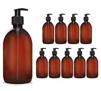 10 dispenser di sapone da 500 ml, dispenser di crema in plastica per bagno/WC, ricaricabile, dispenser di lozione, disinfettante, per sapone liquido, shampoo, detersivo, colore marrone/nero