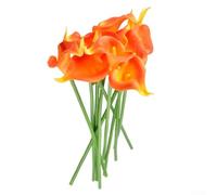 10 eleganti fiori artificiali di calla per la decorazione della casa, 34 cm, realistici fiori laminati in poliuretano con steli flessibili per matrimoni e feste (rosso tramonto)