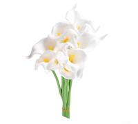 10 eleganti fiori artificiali di calla per la decorazione della casa, 34 cm, realistici fiori laminati in poliuretano con steli flessibili per matrimoni e feste (bianco)