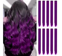 10 Extension Capelli Viola, 22" Clip-In, Ciocche Lunghe Lisce Sintetiche per Ragazze, Bambini e Donne, Uso Quotidiano o Festa