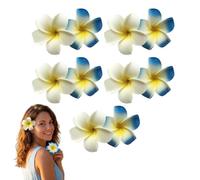 10 fermagli per capelli in stile hawaiano, con testa in schiuma, a forma di fiore, per feste, spiaggia, accessori per capelli, 7 cm, bianco + blu