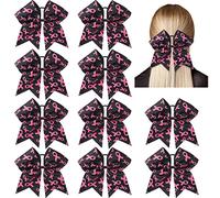 10 fiocchi per capelli da 17,8 cm per la sensibilizzazione sul cancro al seno, per coda di cavallo, elastici per cheerleader, per il mese del cancro al seno, colore nero