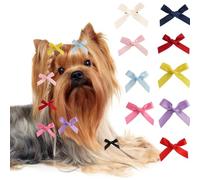 10 fiocchi per capelli di piccola taglia, fiocco in raso da 4 cm, con clip in metallo, per cani femmine, gatti, Yorkshire, feste di Natale, festival, cuccioli, gattini, prodotti per la toelettatura