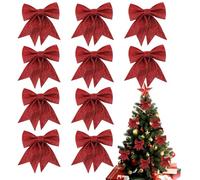 10 Fiocchi Rossi di Natale, Decorazioni per Albero di Natale con Glitter, Addobbi Natalizi per Casa, Festa, Matrimonio e Vacanze