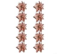 10 fiori artificiali glitterati per decorare l'albero di Natale e le ghirlande (oro rosa)