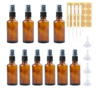 10 flaconi spray in vetro marrone (50 ml, 30 ml), ricaricabili, con pipette e imbuto, per oli essenziali, profumi, cosmetici, aromaterapia, viaggi
