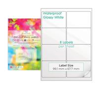 10 fogli A4 in vinile lucido (PVC) bianco pretagliato, impermeabili, multiuso, etichette autoadesive multi adesive, stampabili a getto d'inchiostro (2 x 4 (8 per foglio)