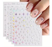 10 Fogli Adesivi per Unghie Aurora Decalcomanie Autoadesive Glitter Olografiche Stella Cuore Forniture per Unghie Design Decorazioni Aggiunte per Nail Art