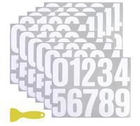10 fogli di adesivi con numeri, 10 cm, con 1 raschietto rigido giallo, adesivo bianco, impermeabile, per porta di casa, esterno
