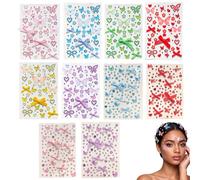 10 fogli di adesivi glitterati, autoadesivi, 7 colori | Pietre glitterate per il viso, include stelle, fiocchi, cuore e strass, pietre glitterate per viso, festival