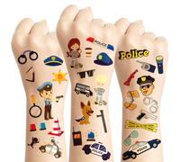 10 fogli di tatuaggi polizia per bambini, tatuaggi temporanei auto della polizia, gadget festa compleanno, decorazioni festa per bambini