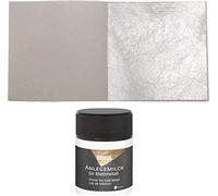 10 Fogli Foglio di Vero Argento Puro 6cm x 6cm + 1 x Kreul Latte di miscelazione 50 ml Adesivo Liquido Speciale