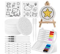 10 Fogli Rotondi Foam 2 Foglietti Animali con 12 Pennelli Acquerello 3 Pennelli 2 Gocciolatori 1 Cavalletti in Legno 15 Catene Ideali per Creazioni Artistiche e Manufatti DIY con la Magic Puffy Paint
