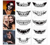 10 Fogli Tatuaggi Temporanei Bocca, Tatuaggio della Bocca di Halloween, Adesivi per Tatuaggi di Zombie con la Bocca, Tatuaggi Bocca, per Halloween, Feste in Maschera Cosplay