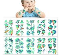 10 Fogli Tatuaggi Temporanei Squalo che Si Illuminano al Buio per Bambini Impermeabili Cartoon Festa Oceano Adesivi Divertenti Regalo Animale Marino Carino