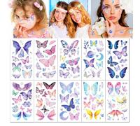 10 Fogli Tatuaggi Temporanei Viso Occhi Donna Farfalla Ali di Adesivi Trucco Make Up Viso Occhi Donna Ragazza Bambina per Festa di Costume Ballo Carnevale Halloween