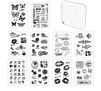 10 Fogli Trasparente Timbri in Silicone con Blocco Acrilico, Guarnizione in Silicone Trasparente con Decorazione a Mano Vintage DIY Sigillo di Silicone Decorazione per Album Carta Artigianale